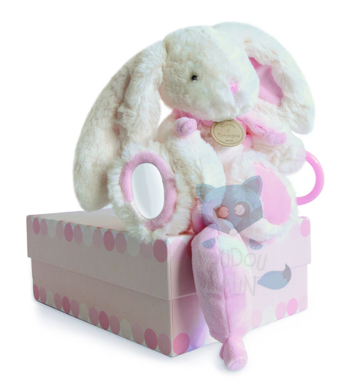  lapin bonbon pantin dactivité blanc bleu hochet 